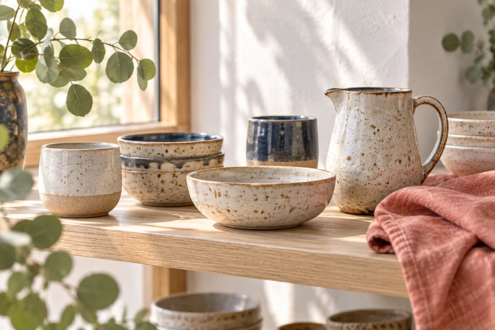 Handmade ceramics photographed in soft daylight.